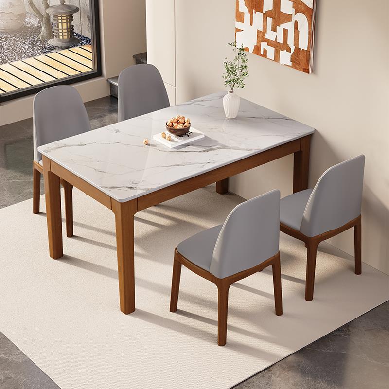 现代简约岩板餐桌椅组合2025新款家用小户型全实木长方形吃饭桌子