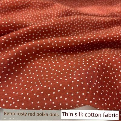 覆古铁锈红白圆点薄真丝棉织物小圆点桑蚕丝衬衫连衣裙织物