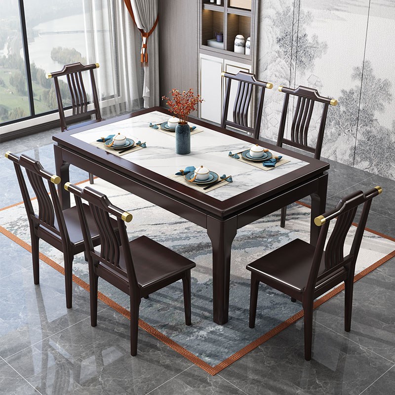 实木岩板餐桌椅组合轻奢现t代简约家用小户型长方形4/6人吃饭家用