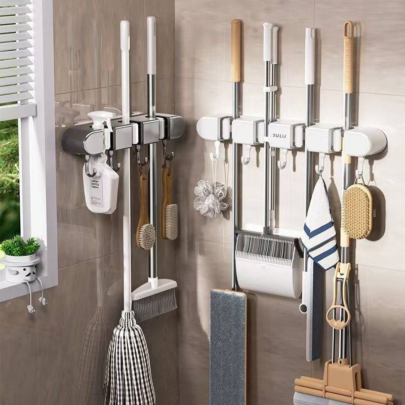 拖把壁挂夹挂扫把拖布免打孔挂钩固定架卫生间门后V置物架卡扣神