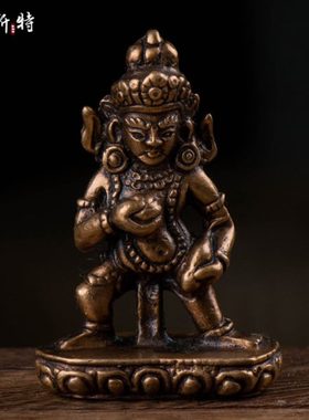尼泊尔手工7厘米紫铜摆件黑财神藏巴拉铜像可水供 随身像玄关家居