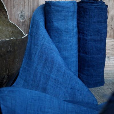 倚山人|手织苎麻传统蓝染indigo夏布门帘偏硬透光手工茶席麻布