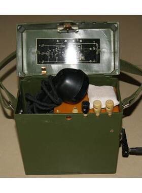 HCX-3型手摇磁石电话机，配件老式绿色野外电话 电影道具 内有发