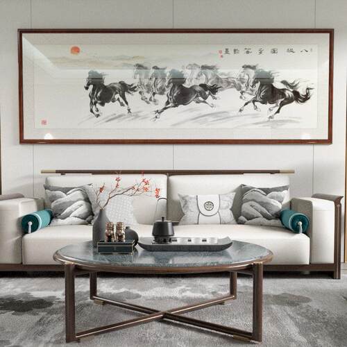 八骏图客厅挂画装饰画马到成功挂画墙壁画骏马图办公室国画装饰画