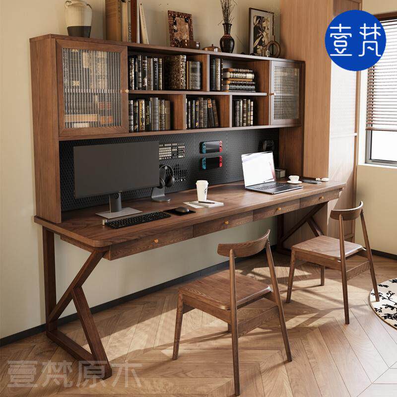 中古实木书桌带抽屉家用书房电脑桌卧室学习桌工作台双人办公桌