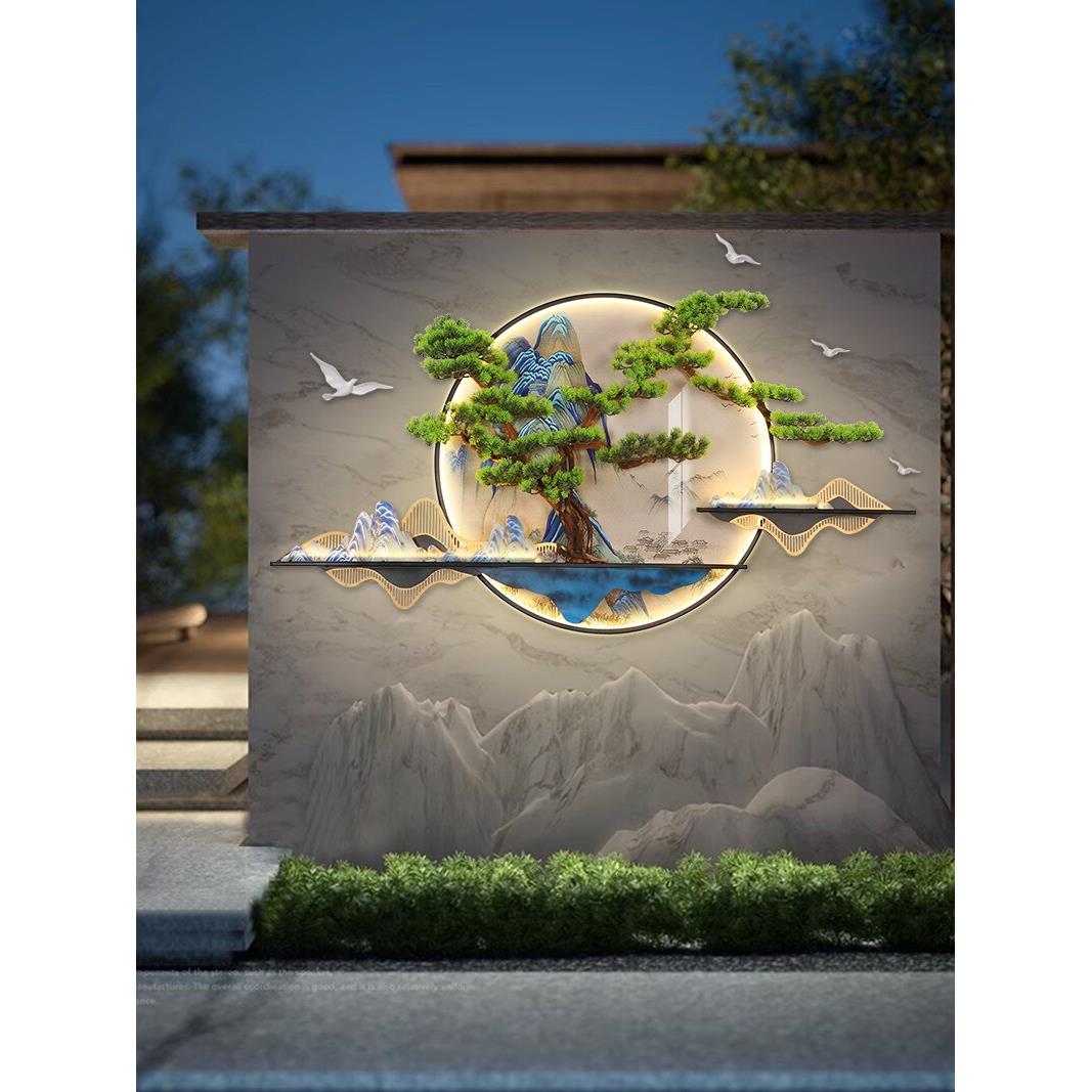 3D立体迎宾松入口挂画茶室壁灯画客厅沙发背景墙灯装饰画