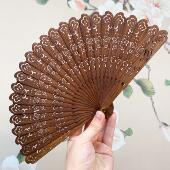 汉服女国风苏州扇子檀香扇 古风折扇天然檀木扇新中式 檀香引蝶