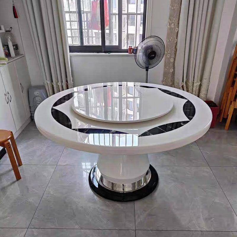 轻奢高档大理石圆形餐桌椅组合简约现代大小户型带转盘吃饭桌圆桌