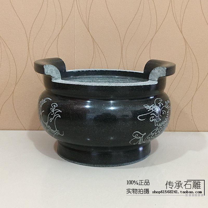 室外寺庙大青石香炉石头香炉家用石雕祠堂圆形香炉佛堂覆古石香炉