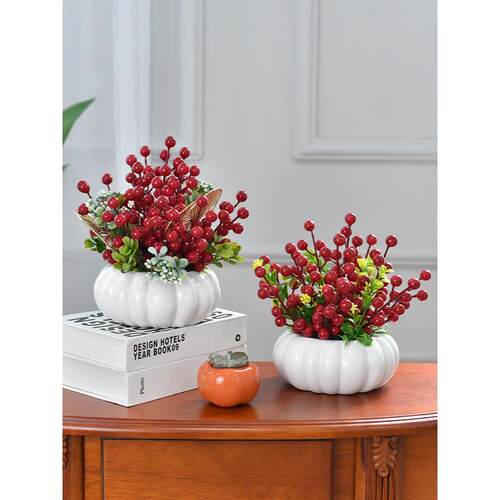 新年红果发财果彷真花假花客厅餐桌装饰乔迁之喜结婚过年花束摆件