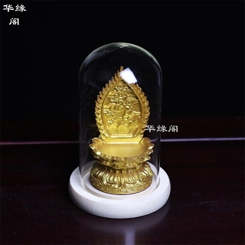 树脂实木金色观音菩萨佛像背光莲花台唐卡底座摆件红木佛龛佛光座