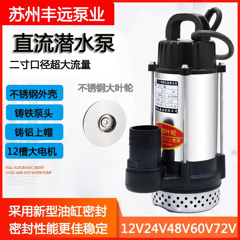 丰远超大流量2寸款12V24V48V60V72V直流电瓶车潜水泵农用灌溉铸铁
