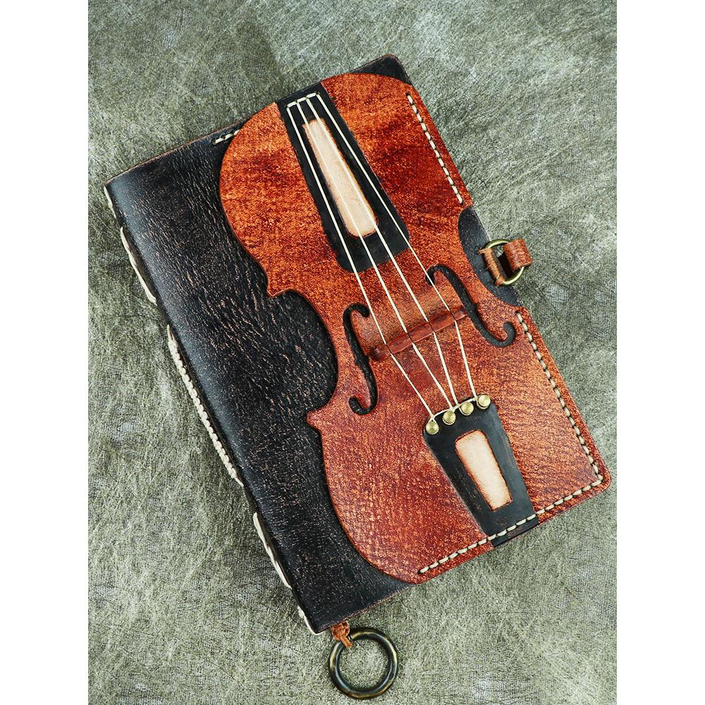 真皮创意活页手帐本牛皮覆古手工文艺A6A5提琴本子日记本礼物定制