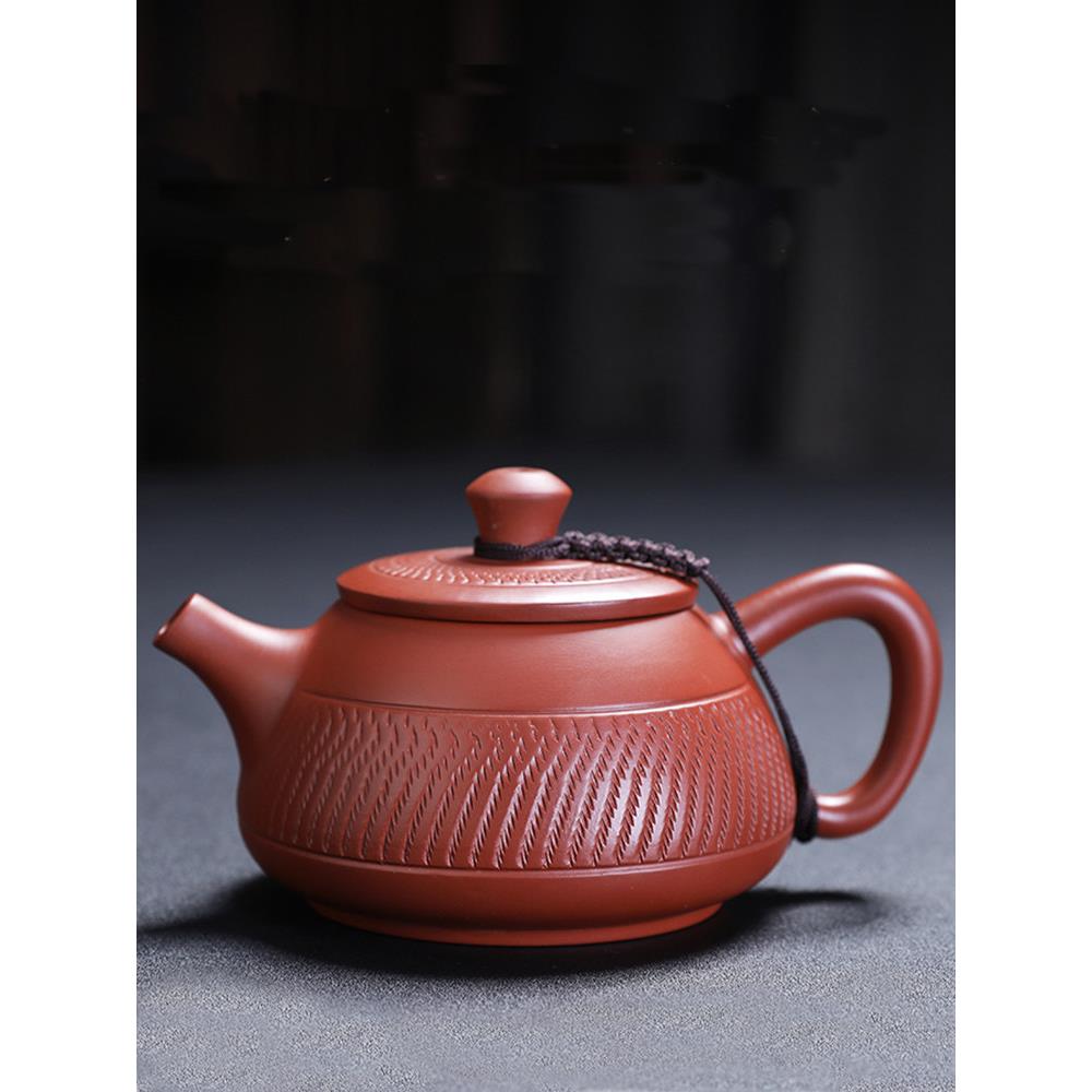 纯手工紫砂壶朱泥大红袍石瓢壶200ml高档泡茶壶中式功夫茶具套装