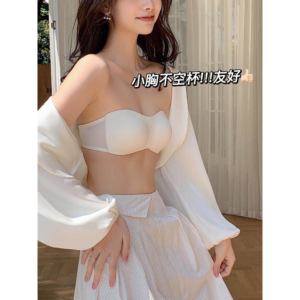 非掉落半杯胸罩夏季无肩带薄管顶部防滑一体式女孩隐形无线贴身妇