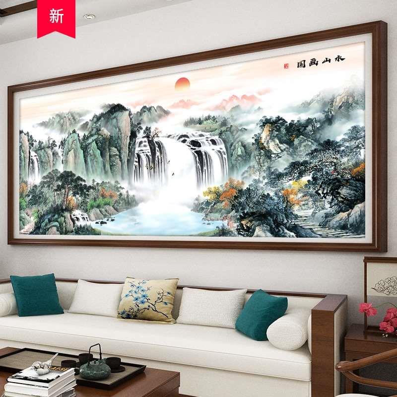 /山水画十字绣2022新款线绣大幅大气风景客厅满绣2023中式流水生