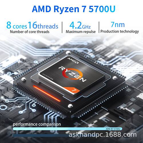 迷你主机AMD R7-5700U 便携mini pc低功耗办公游戏PC云服务器跨境