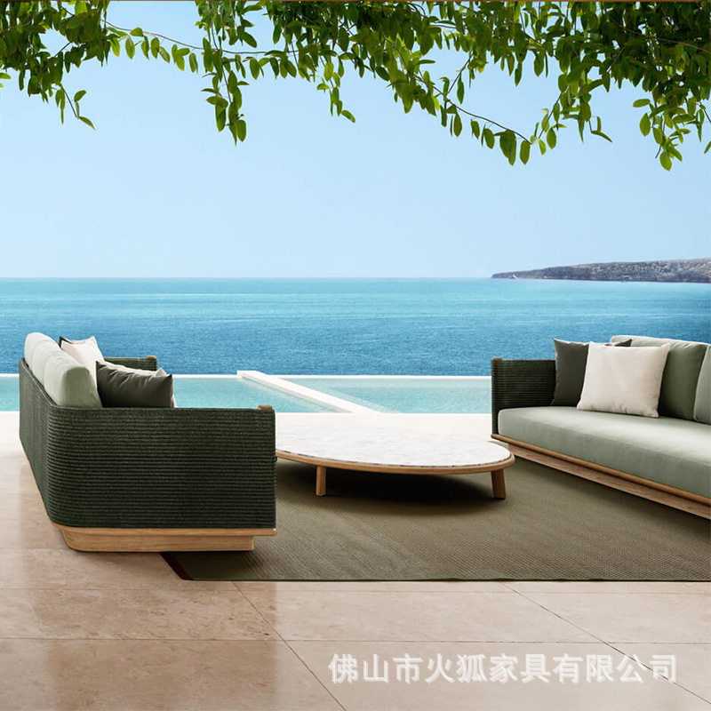 户外沙发花园阳台休闲藤椅编绳北欧酒店别墅民宿室外实木沙发组合,住宅家具,户外沙发,淘宝优惠券,粉丝福利购,淘宝优惠卷