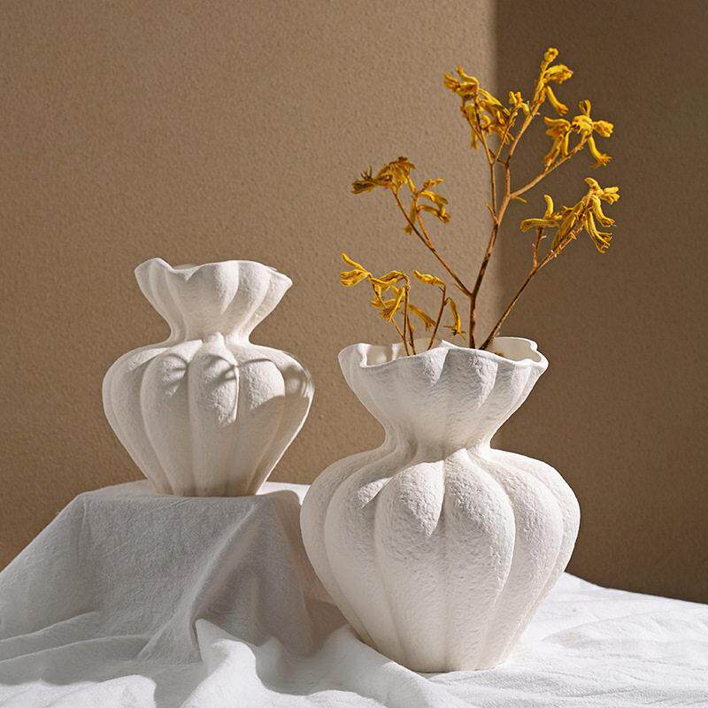 法式花瓶白色陶瓷高级感装饰摆件大号客厅桌面柜子家居复古干花器