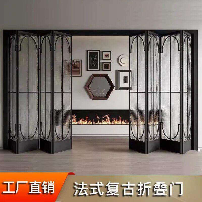 法式复古折叠隔断拉门钛镁铝合金化妆室厨房阳台客厅玻璃门定制