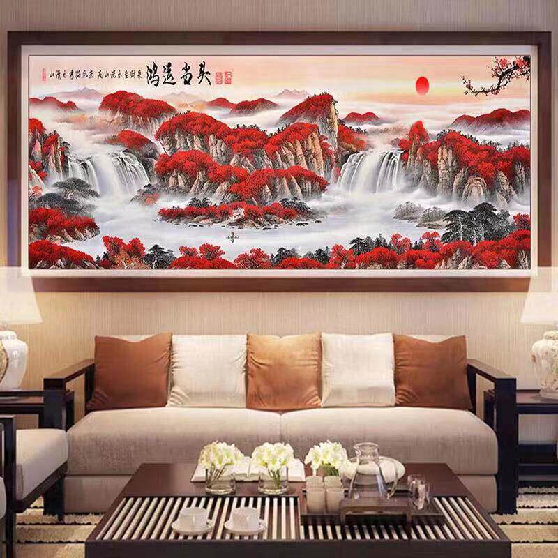 鸿运当头钻石画十字绣成品纯手工满钻新款客厅办公室山水风景挂画