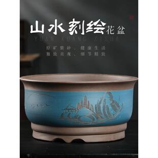 紫砂花盆特大号金大理石榕树盆景花盆圆形大直径老堆绿植陶瓷花盆