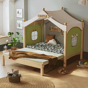 优漫居伸缩儿童床男孩女孩实木公主树屋床帐篷抽拉小户型秘密基地