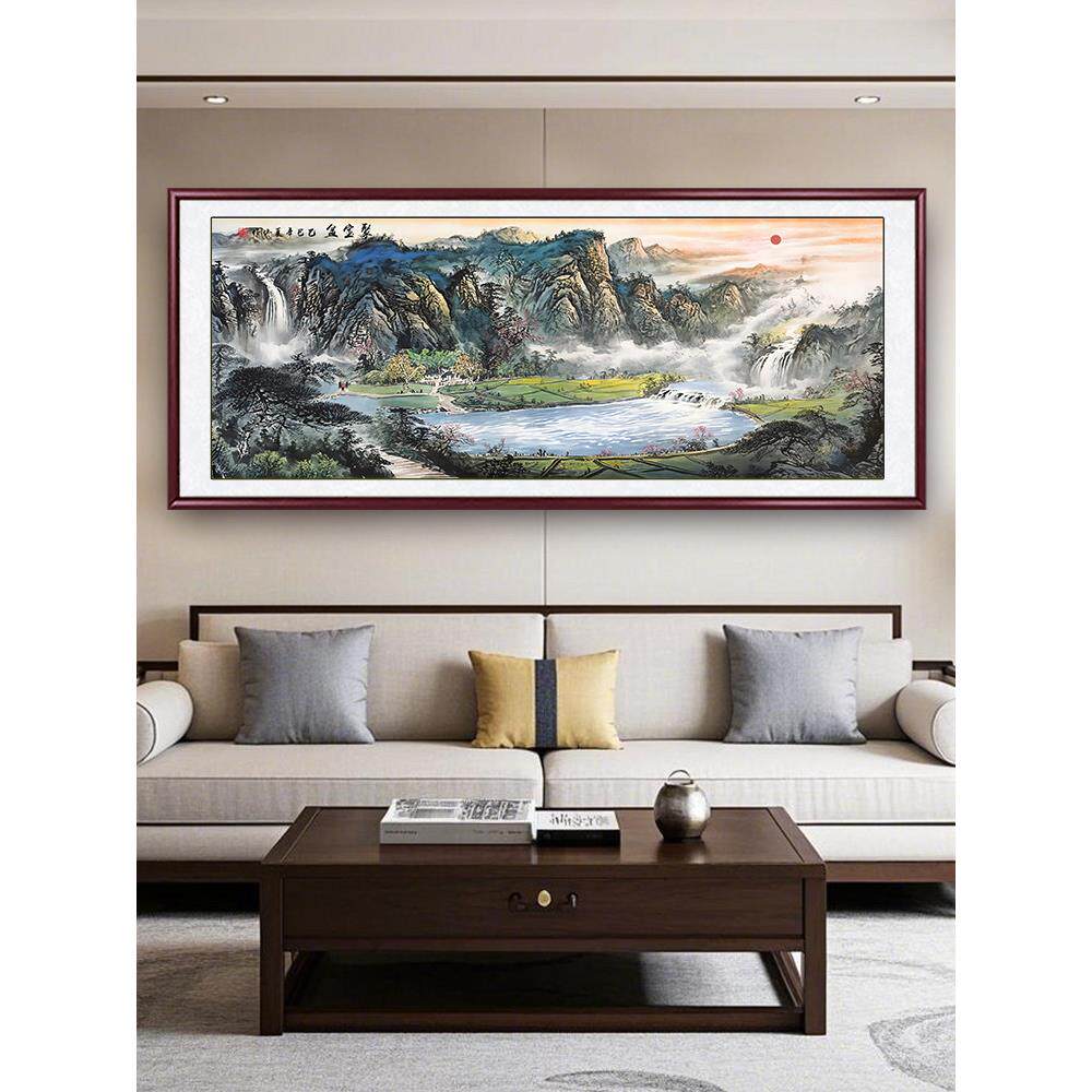 手绘真迹聚宝盆国画山水画客厅装饰新中式办公室沙发东墙聚财挂画