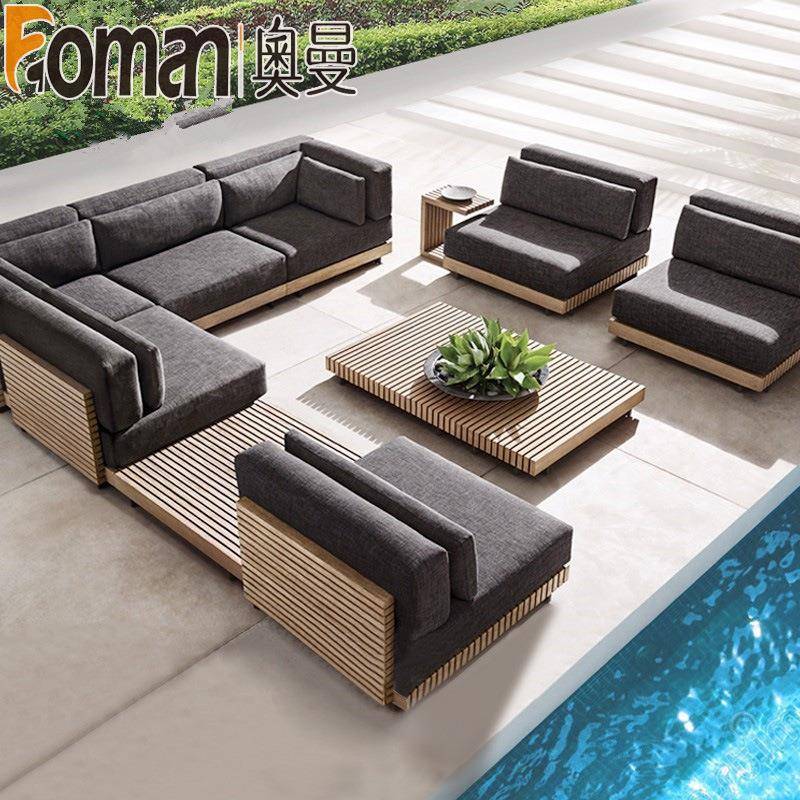 户外柚木沙发组合阳光房露天阳台设计师庭院花园防水防晒休闲家具