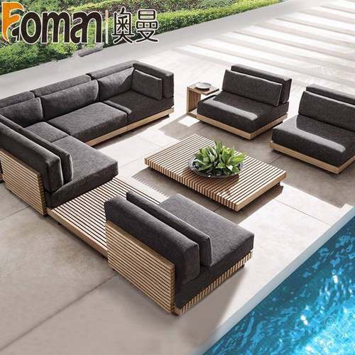 户外柚木沙发组合阳光房露天阳台设计师庭院花园防水防晒休闲家具