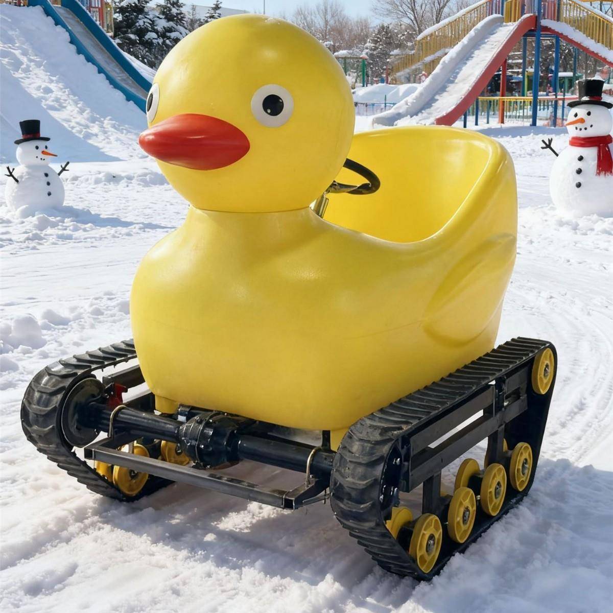 冬季冰雪游乐设备 大黄鸭 火烈鸟款电动方向盘式游乐履带车