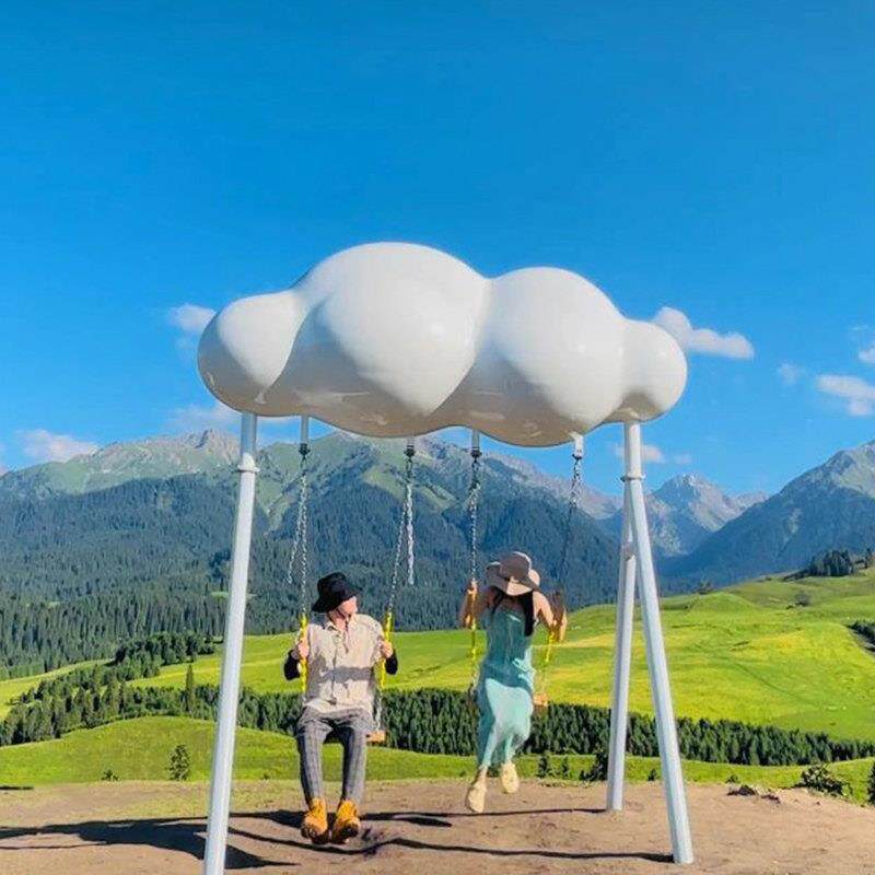 户外玻璃纤维云朵座椅秋千雕塑风景区网红打卡不锈钢景观装饰落地