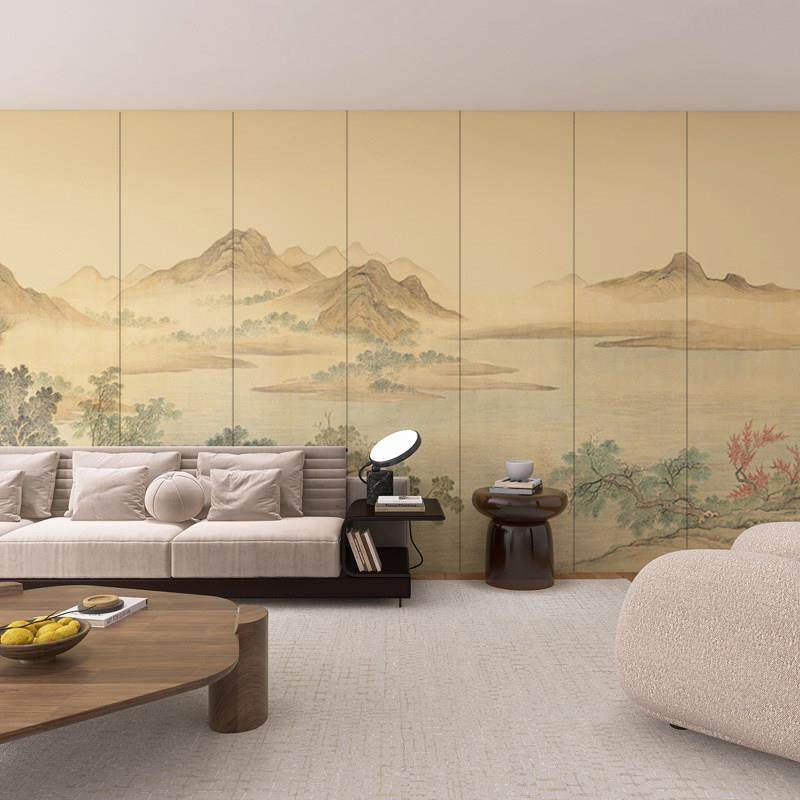 新中式山水背景墙碳晶板宋氏美学客厅沙发集成墙板茶室竹木纤维板,全屋定制,定制背景墙,淘宝优惠券,粉丝福利购,淘宝优惠卷