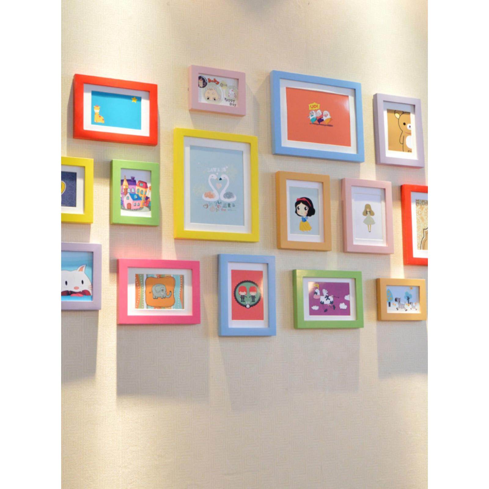 实木写真墙彩色简单相框墙15创意组合与纸板画芯中小墙