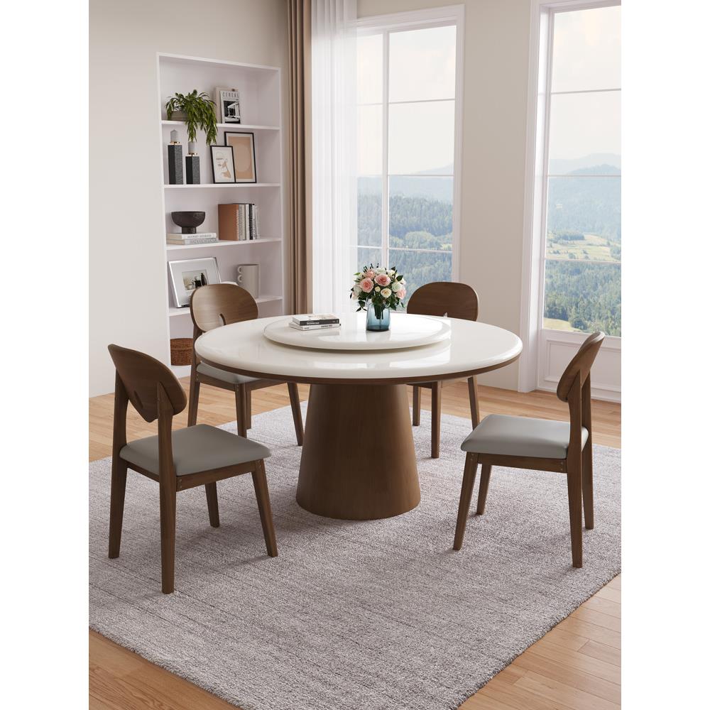 现代简约大理石餐桌椅组合实木餐桌北欧饭桌家用转盘圆桌岩板餐桌