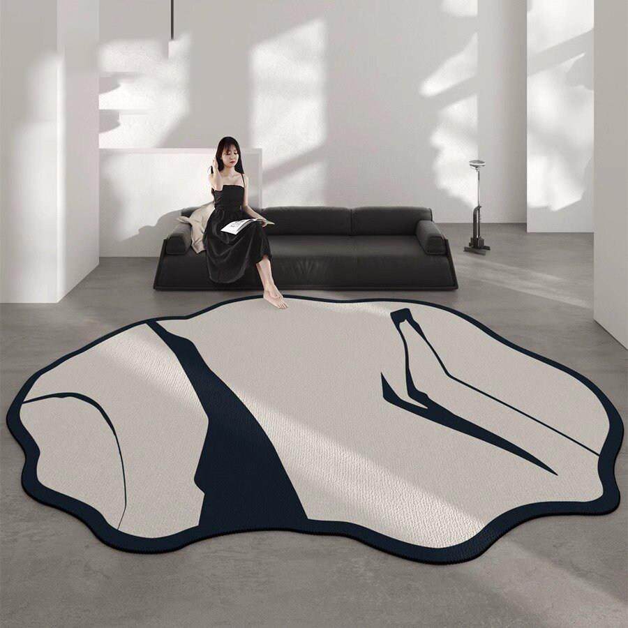 极简客厅地毯不规则卧室床边异形高级感免洗可擦黑色沙发茶几地垫,居家布艺,地毯,淘宝优惠券,粉丝福利购,淘宝优惠卷