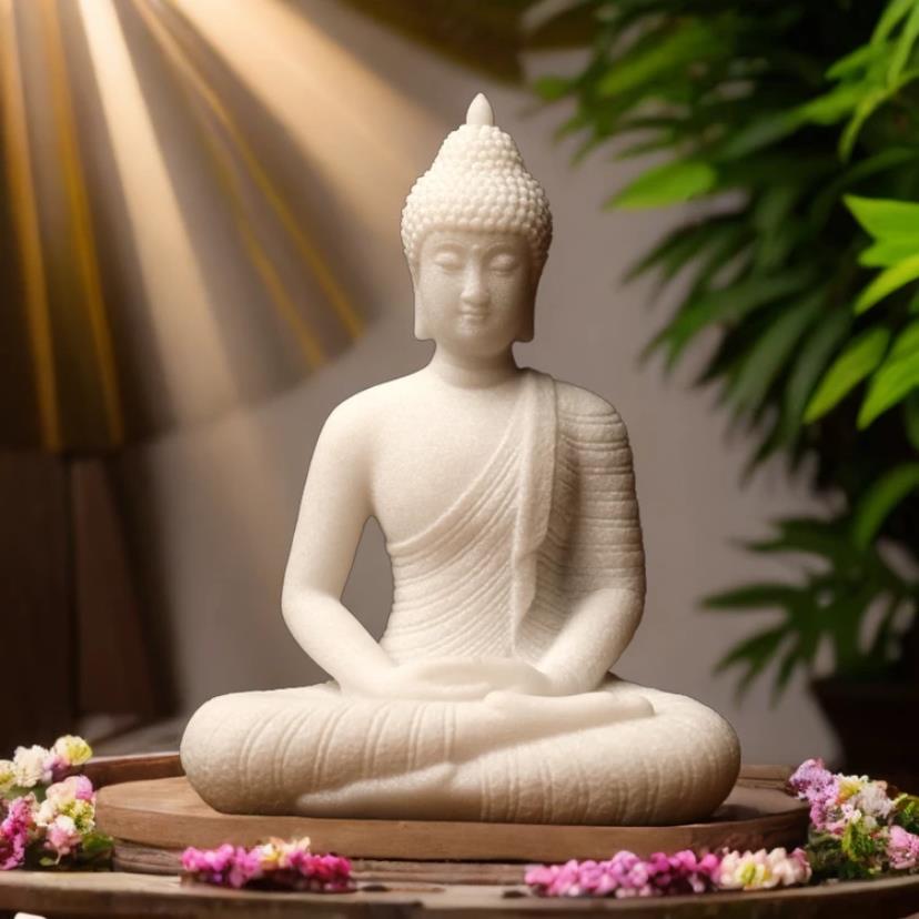 大日如来佛白云石12*9*6鱼缸造景茶空间摆件办公室桌面院庭摆件