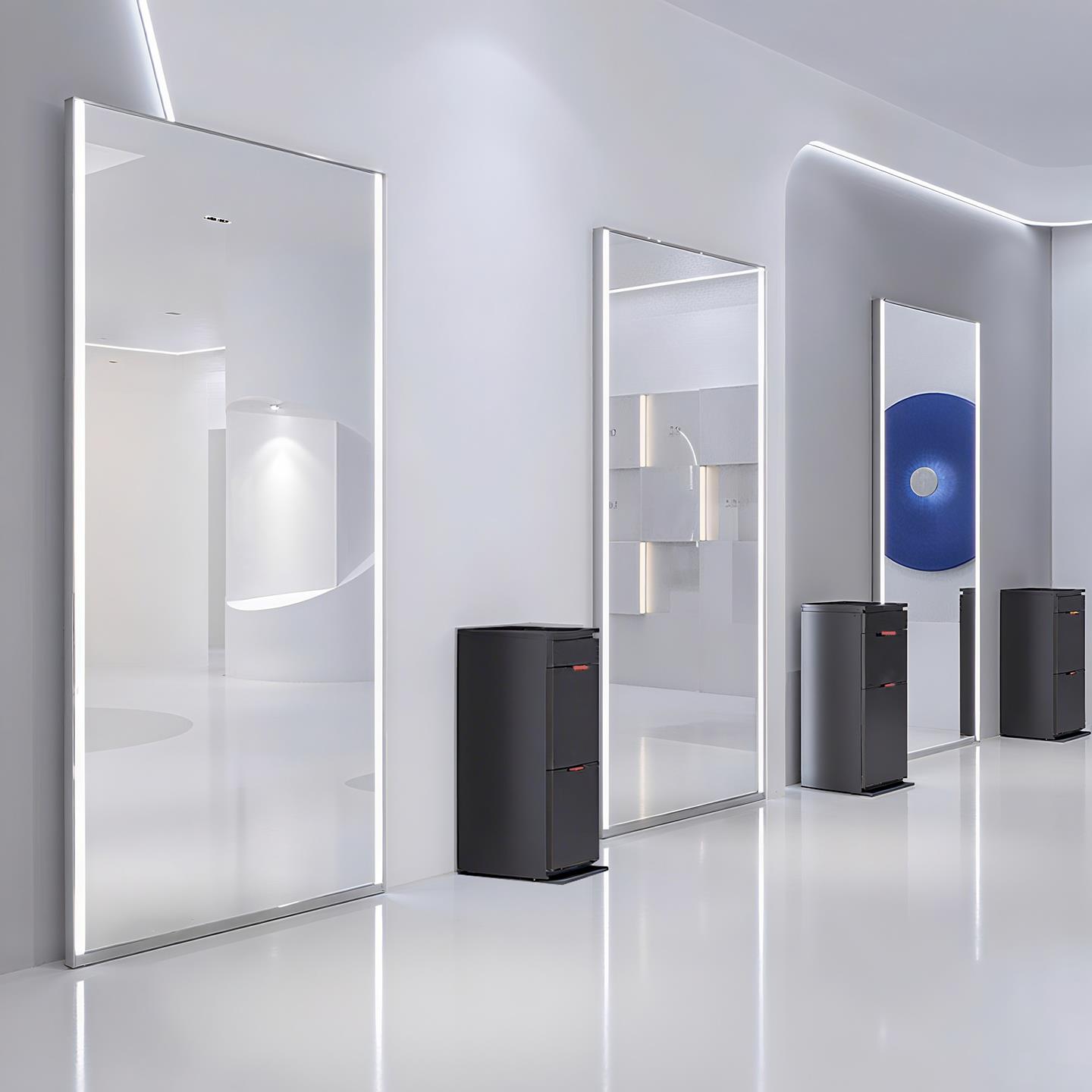 发廊专用理发店镜台美发镜子双面简约不锈钢剪发烫染镜带灯led柜