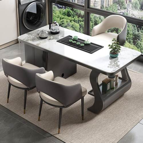 现代轻奢奢石岩板茶桌家用意式简约办公泡茶一体桌阳台高端茶台