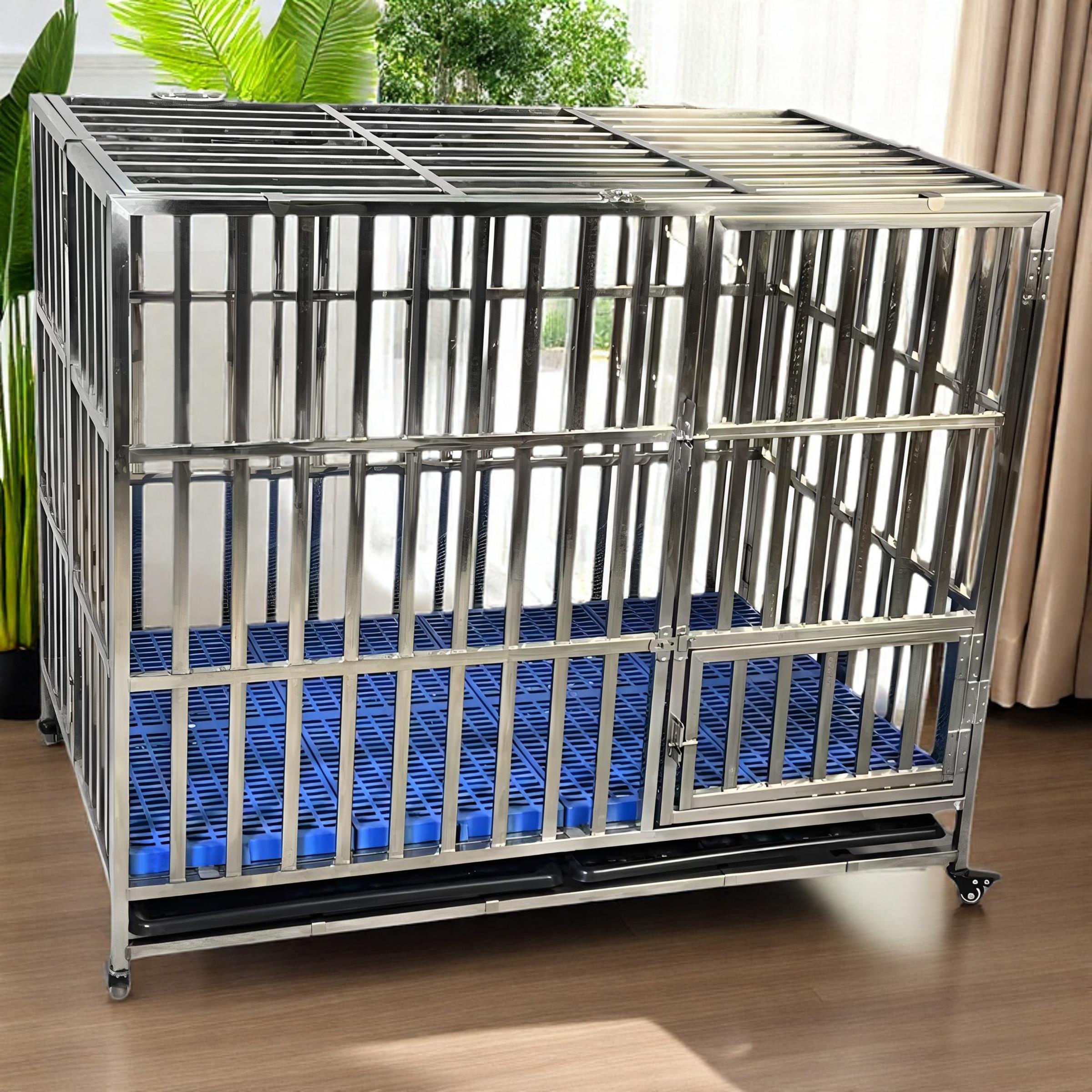 全方管不锈钢狗笼大型狗笼子折叠中型犬小型犬宠物带厕所狗窝室内