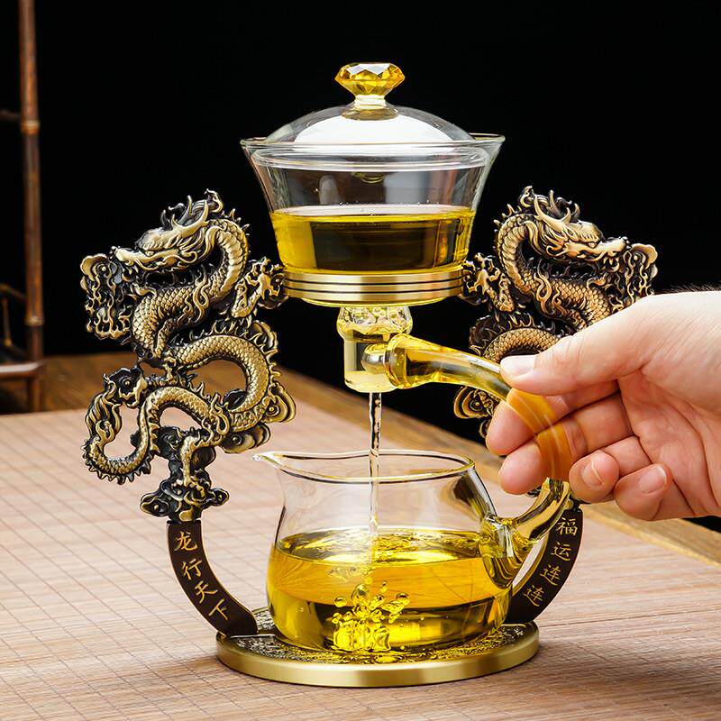 新款创意茶具纯铜材质喝茶会客厅磁吸懒人轻奢功夫玻璃自动泡茶器