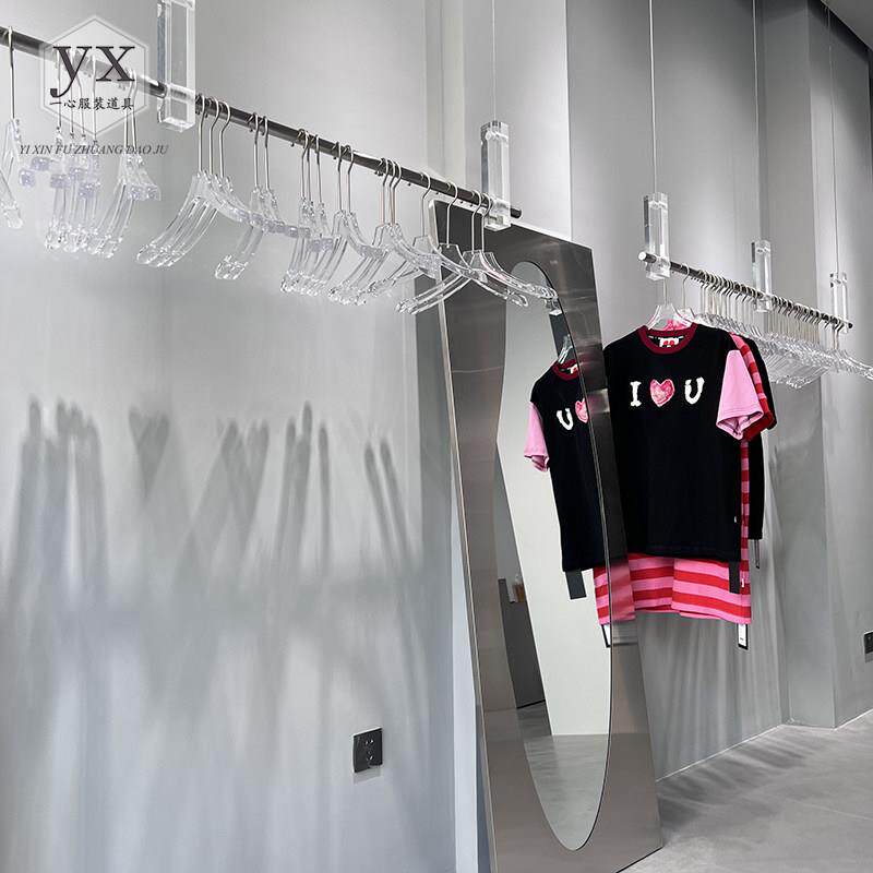 服装店亚克力展示架钢丝吊架女装店橱窗陈列货架不锈钢挂衣架定制