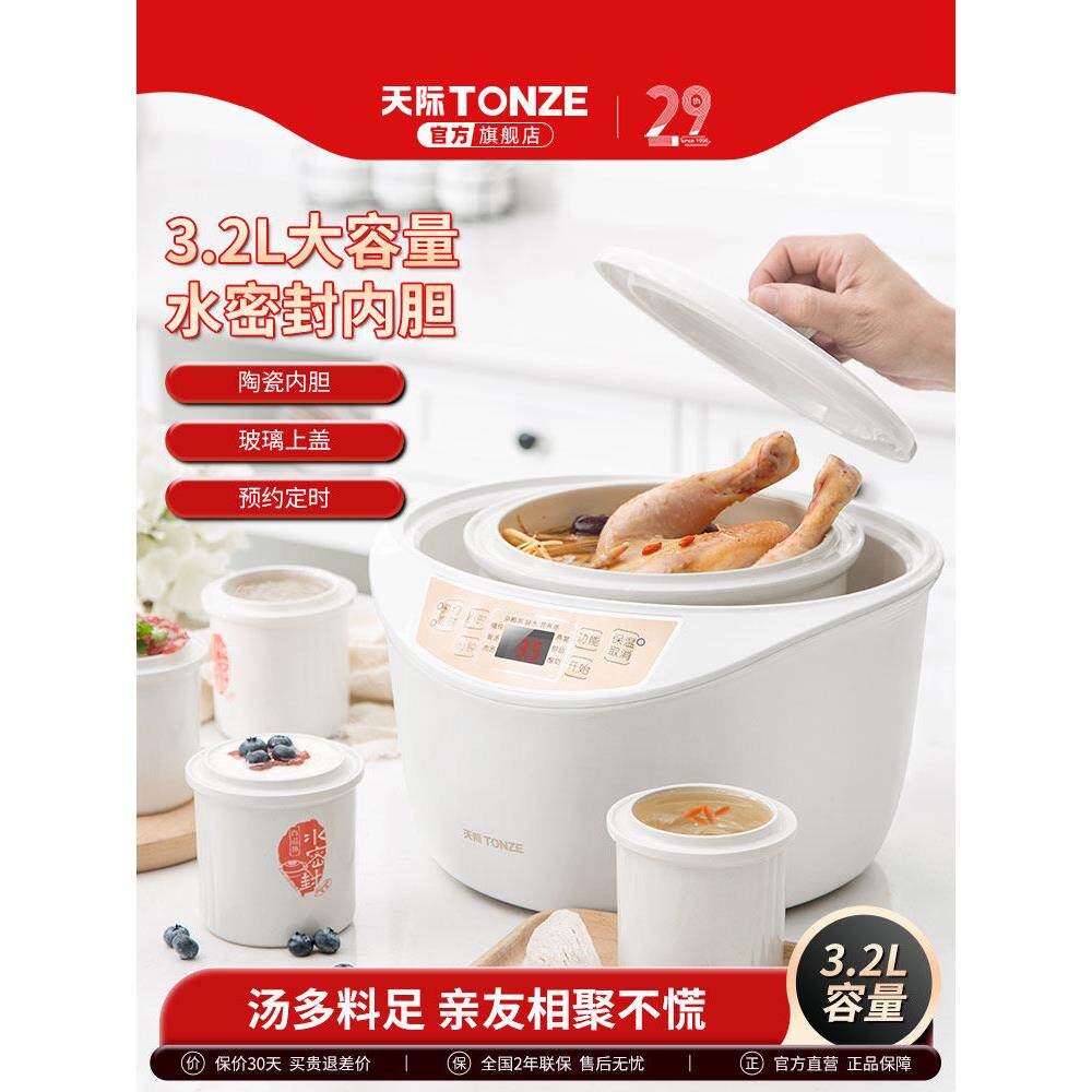 天际[水密封]隔水炖3.2L大容量电炖炖锅燕窝盅大家庭用多功能煲汤