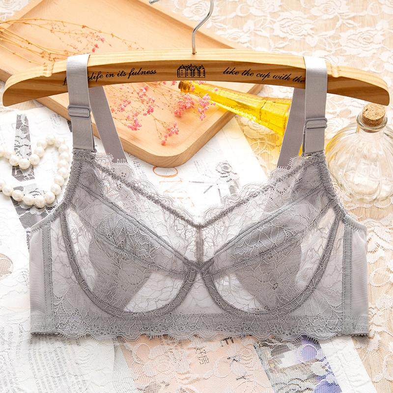 大码内衣夏季超薄款全罩杯大胸显小胸罩红色调整型收副乳胖mm文胸
