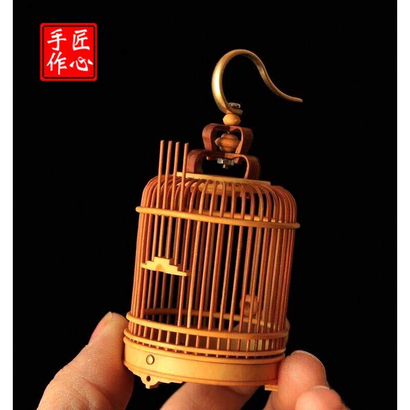 老竹制黄杨木竹蛉笼子盒 黄蛉 摆件把玩迷你袖珍小笼 爬虫鸣虫具