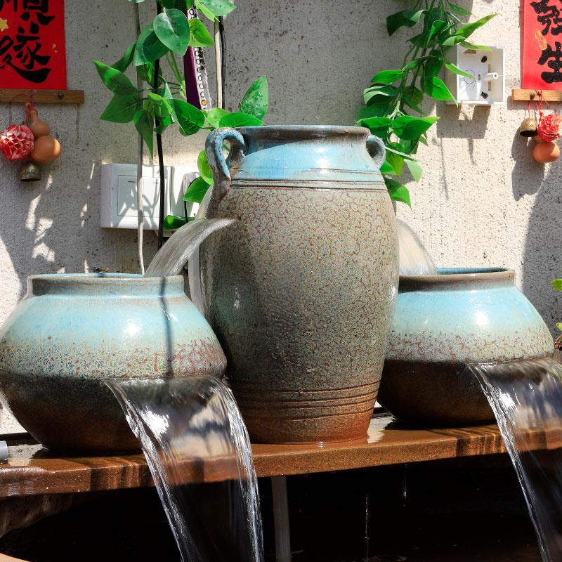 造景生态循环水鱼池养鱼古法鱼缸覆古瀑布全套摆件过滤器流水陶罐
