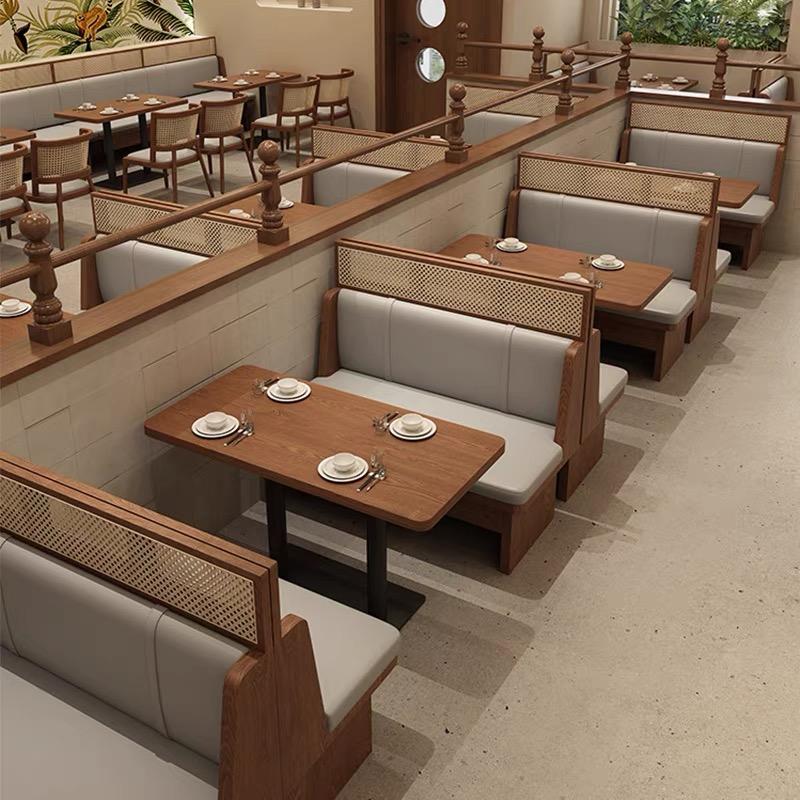 定制主题西餐厅靠墙卡座沙发东南亚餐厅餐饮饭店实木桌椅组合商用