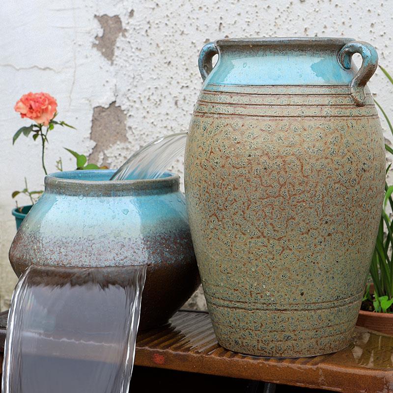 陶罐摆件鱼池造景全套古法鱼缸流水生态瀑布养鱼复古过滤器循环水