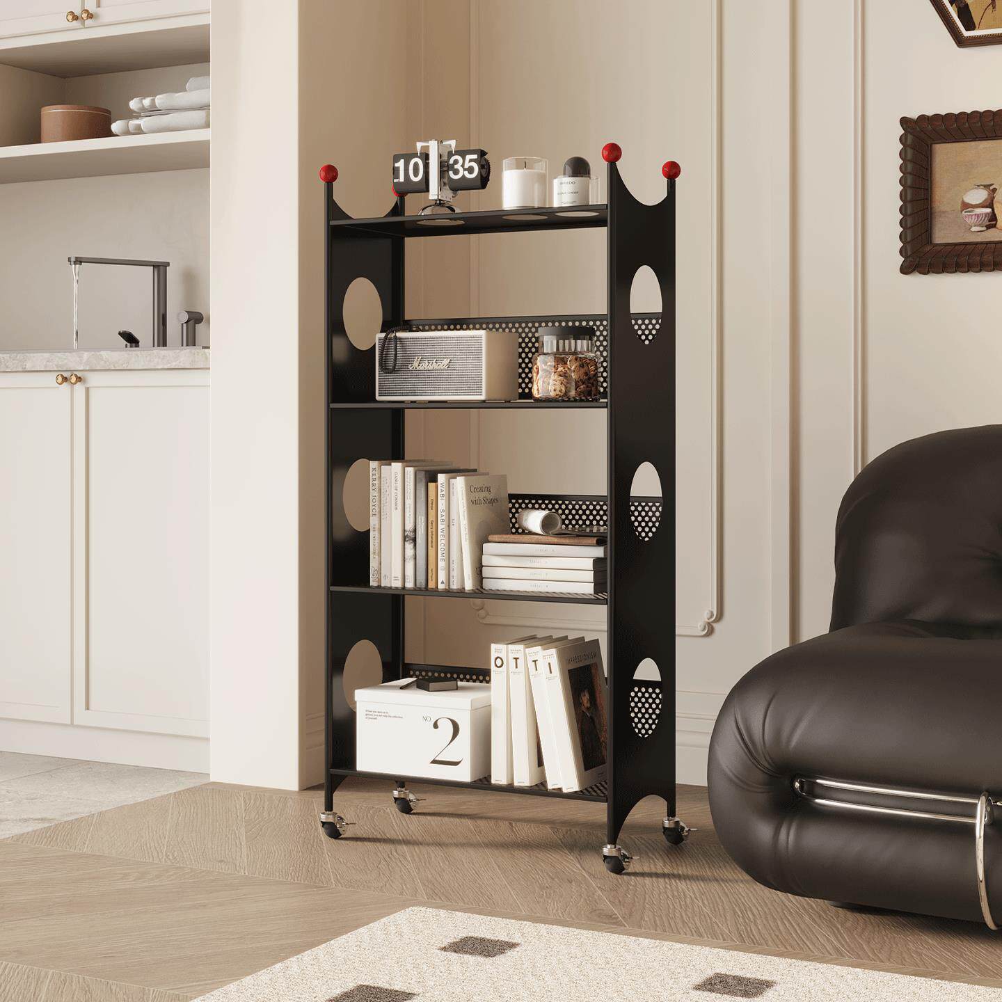 法式中古风创意可移动钢制书架置物架落地一体靠墙儿童铁艺绘本架