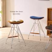 中古吧台椅网红饭厅设计师软包吧凳咖啡厅覆古铁艺休闲家用高脚椅